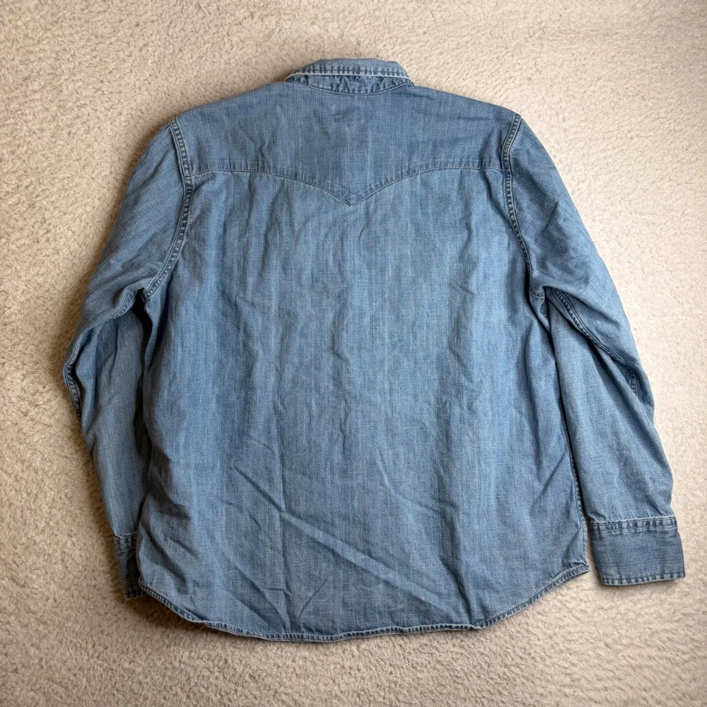 Levis Mens XXL Western Denim Shirt Light Wash Blue Pearl Snap Button Down
